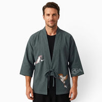 La Boutique Kimono Kimono Homme Grande Taille Gris Brodé
