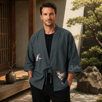 La Boutique Kimono Kimono Homme Grande Taille Gris Brodé