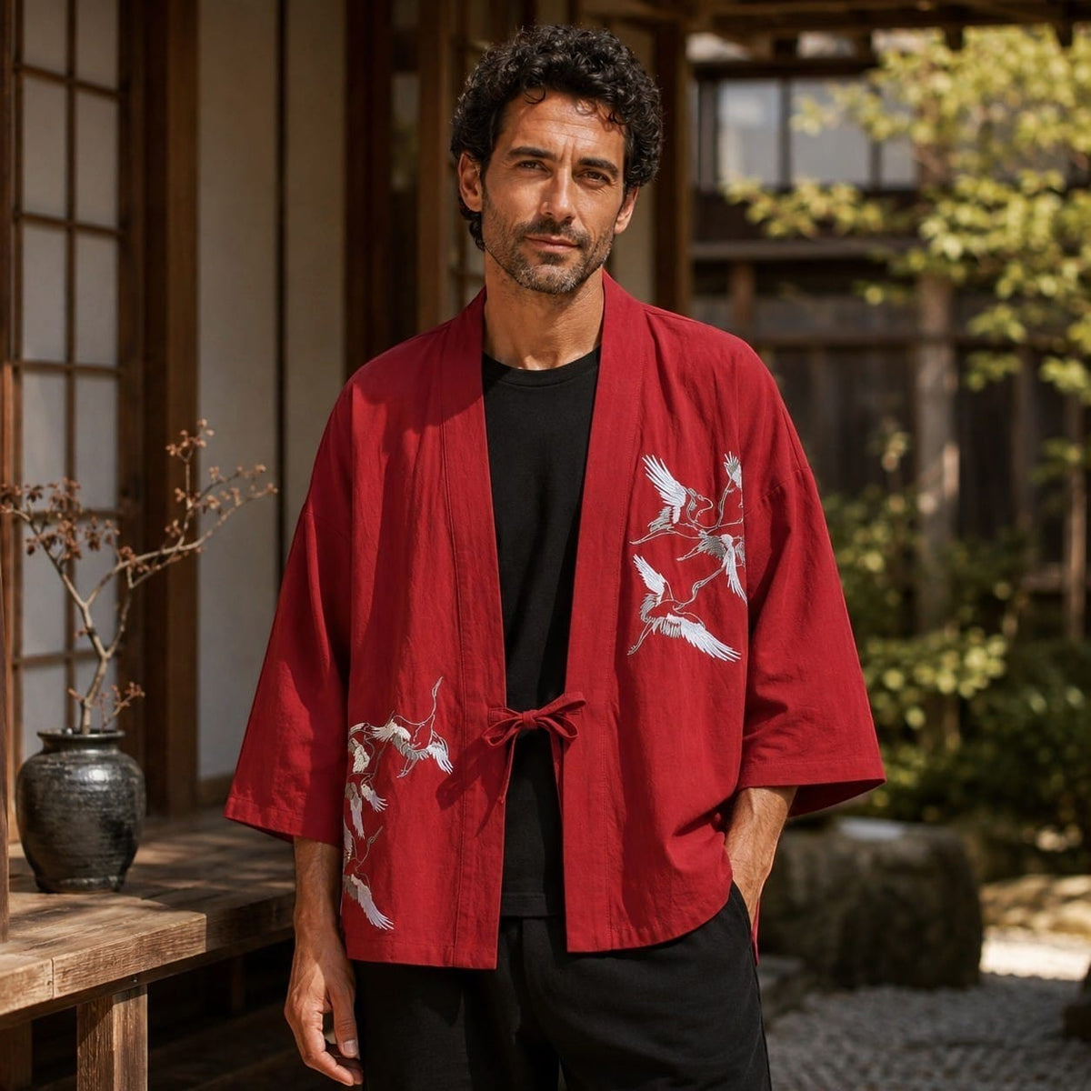 La Boutique Kimono Kimono Homme Japonais Bordeaux Brodé