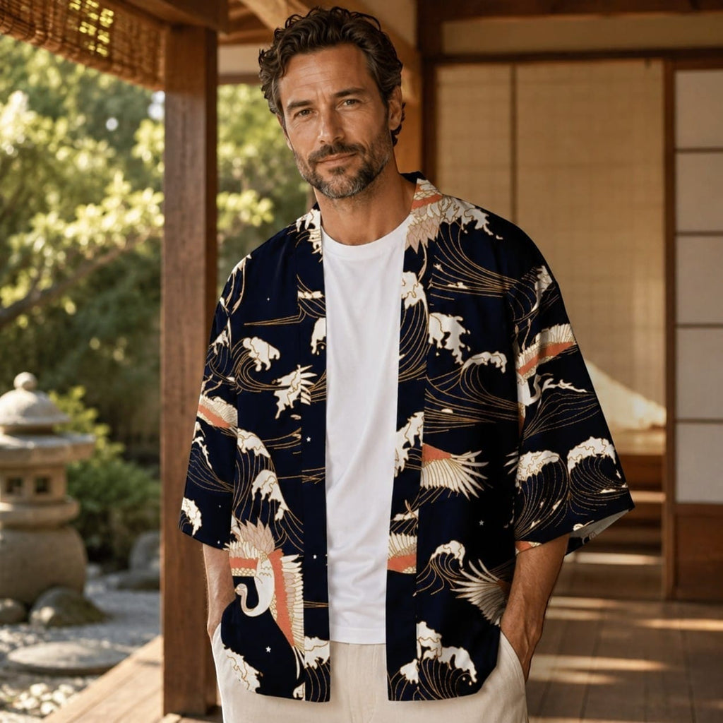 La Boutique Kimono Kimono Japonais Haori Imprimé Grue