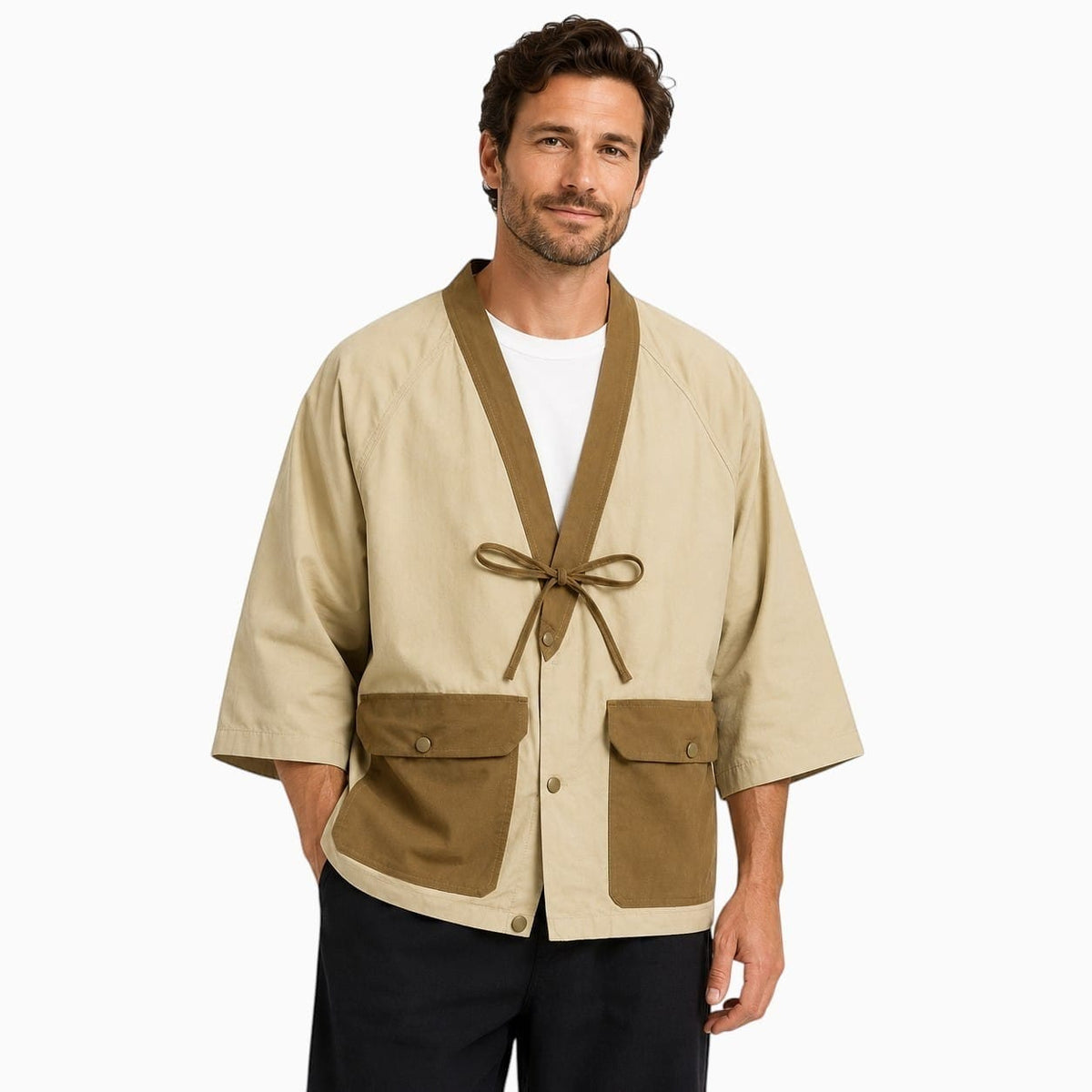 La Boutique Kimono Kimono Japonais Homme Coton Beige