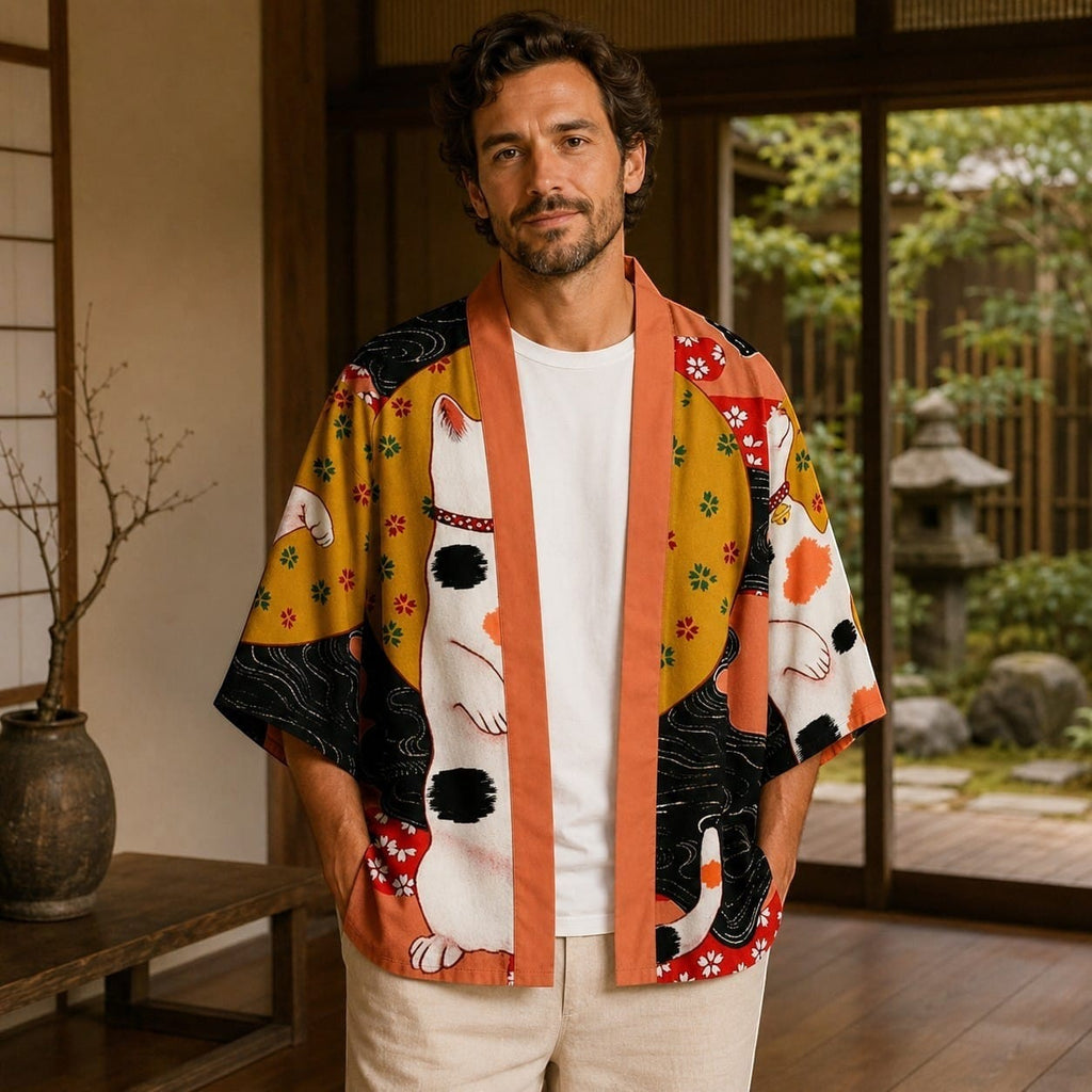 La Boutique Kimono Kimono Japonais Homme Traditionnel Imprimé Chat Style Haori