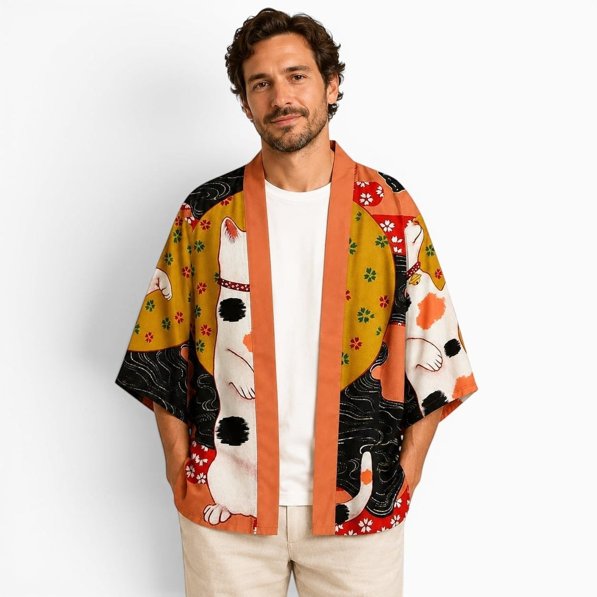 La Boutique Kimono Kimono Japonais Homme Traditionnel Imprimé Chat Style Haori