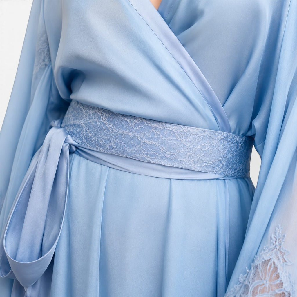 La Boutique Kimono Kimono Manches Longues Bleu Ciel En Mousseline
