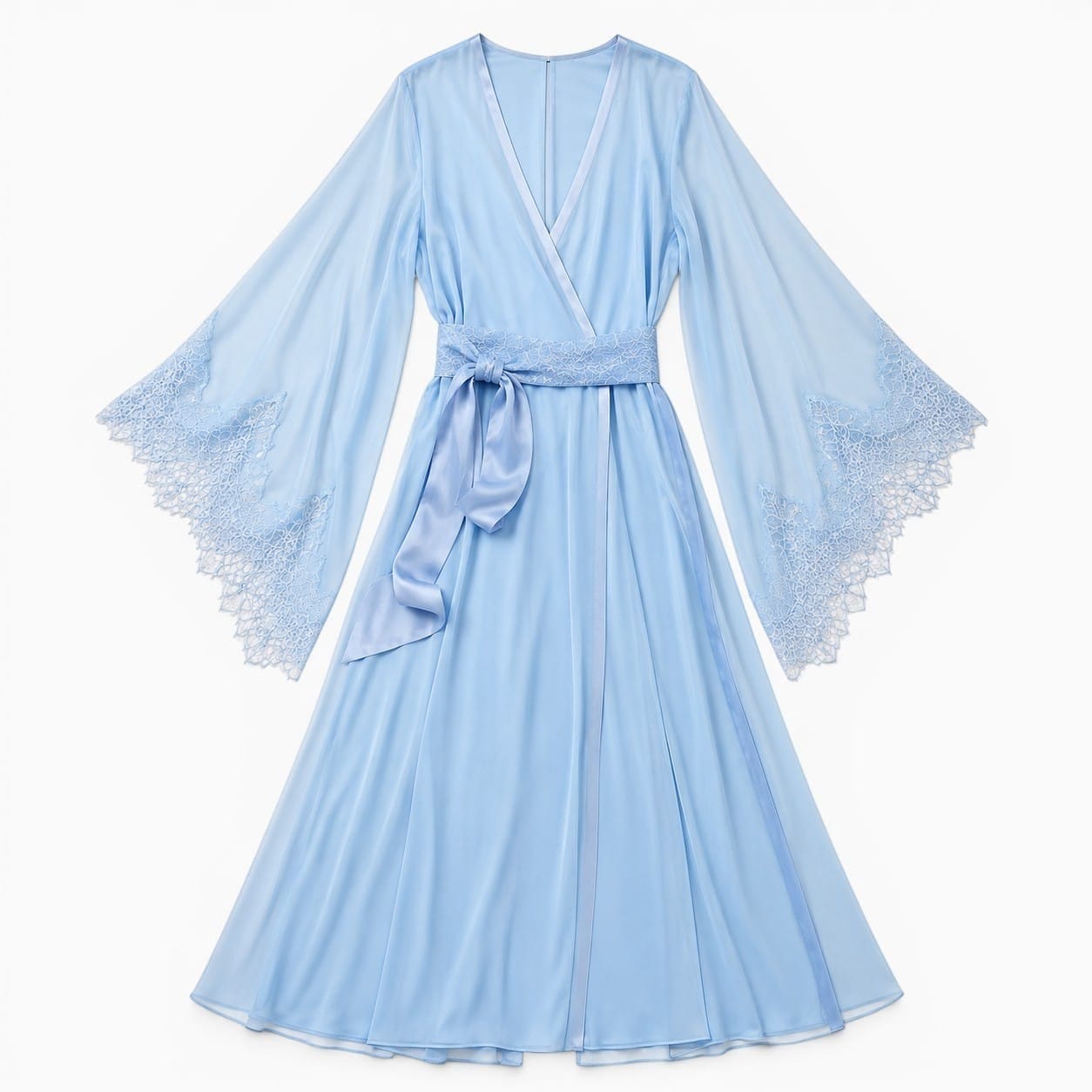 La Boutique Kimono Kimono Manches Longues Bleu Ciel En Mousseline