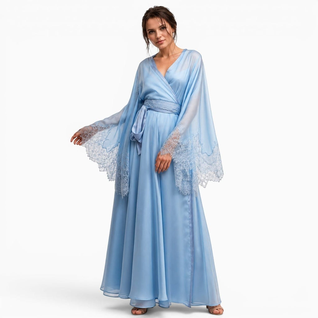 La Boutique Kimono Kimono Manches Longues Bleu Ciel En Mousseline