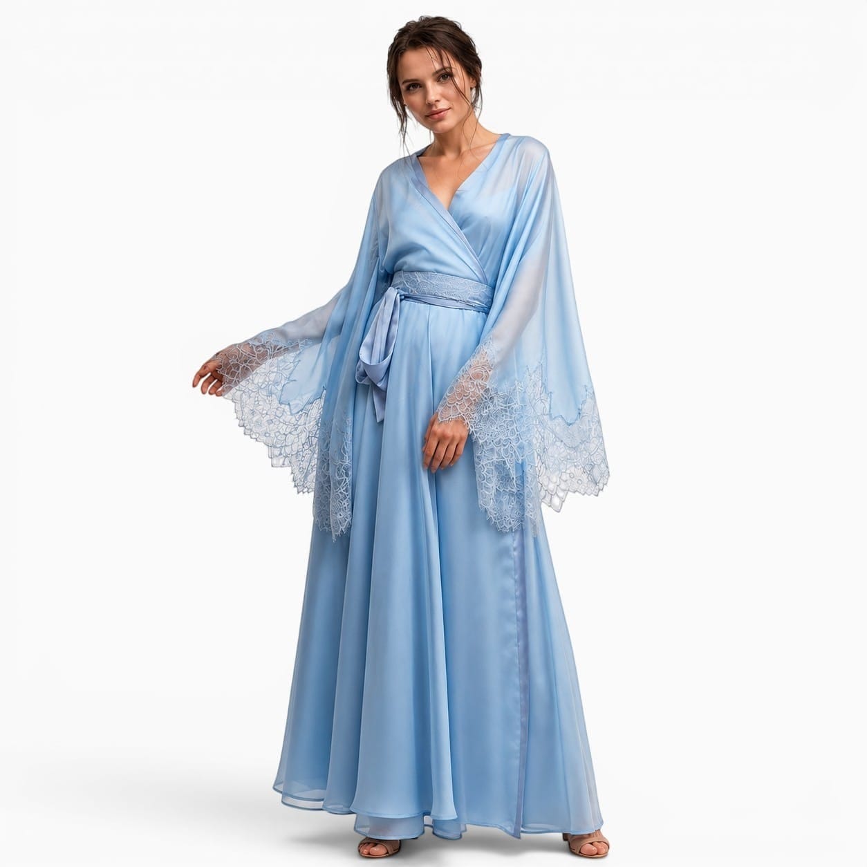 La Boutique Kimono Kimono Manches Longues Bleu Ciel En Mousseline
