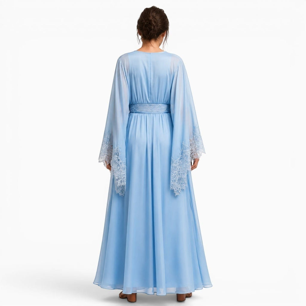 La Boutique Kimono Kimono Manches Longues Bleu Ciel En Mousseline