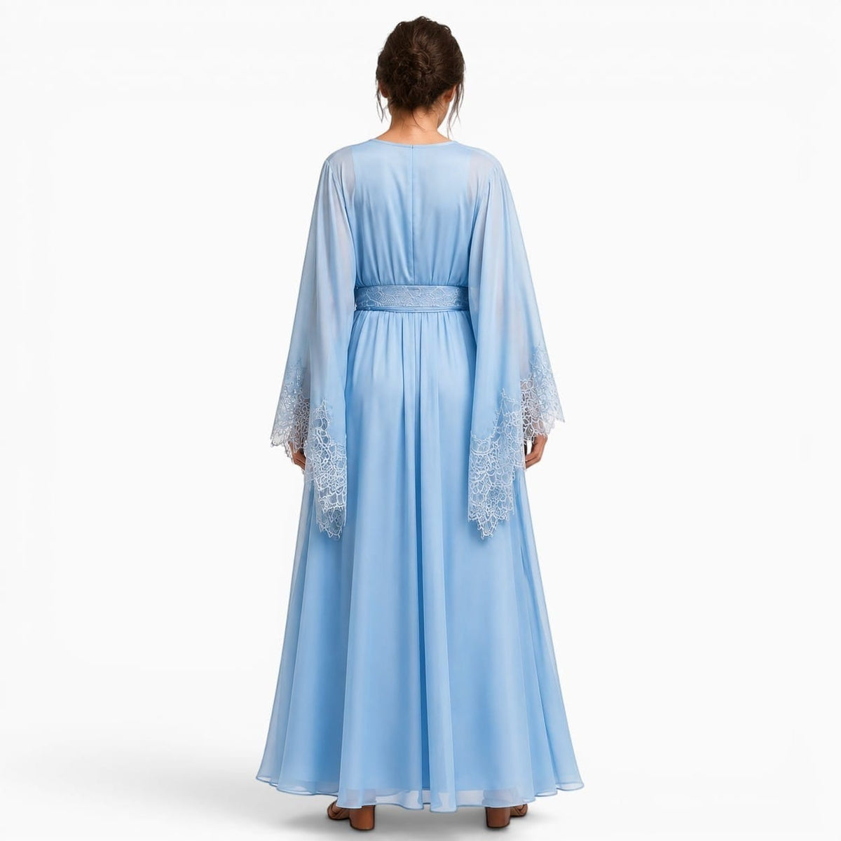 La Boutique Kimono Kimono Manches Longues Bleu Ciel En Mousseline