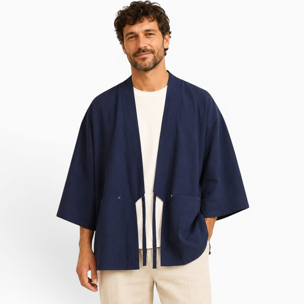 La Boutique Kimono Kimono Mode Homme Bleu Marine En Coton