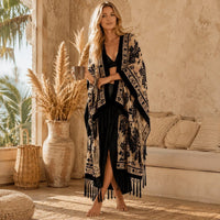 La Boutique Kimono Kimono Noir Adulte À Franges En Velours Dévoré