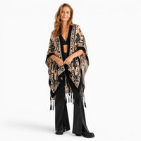 La Boutique Kimono Kimono Noir Adulte À Franges En Velours Dévoré