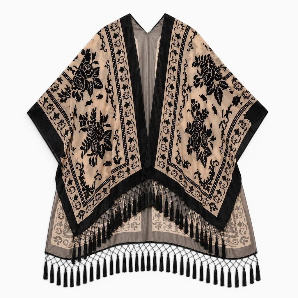 La Boutique Kimono Kimono Noir Adulte À Franges En Velours Dévoré