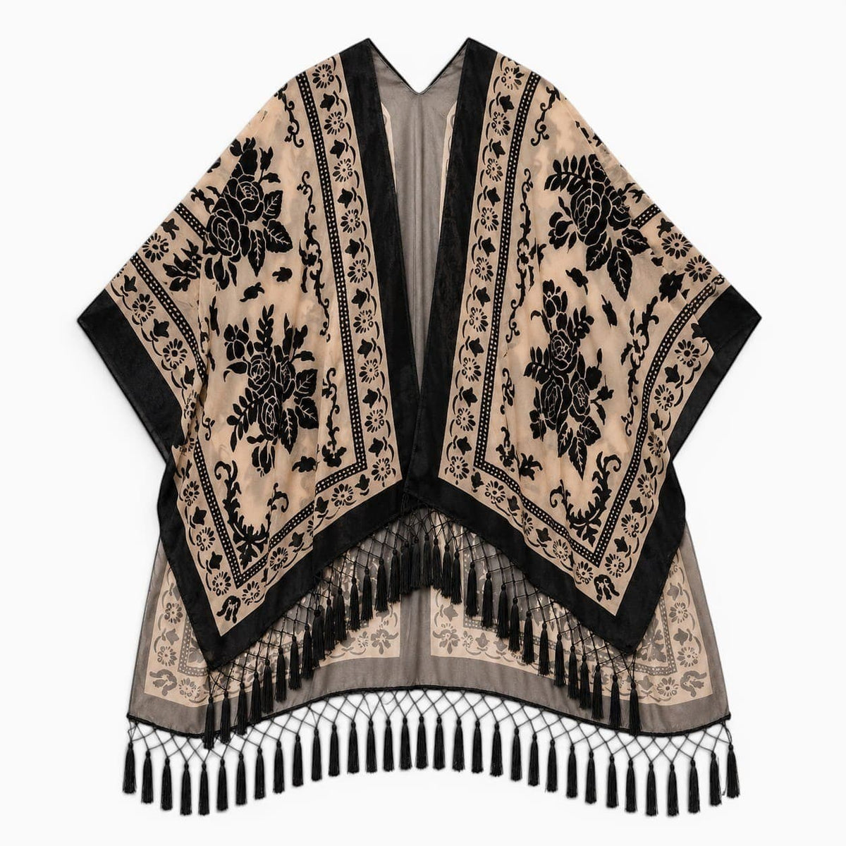 La Boutique Kimono Kimono Noir Adulte À Franges En Velours Dévoré