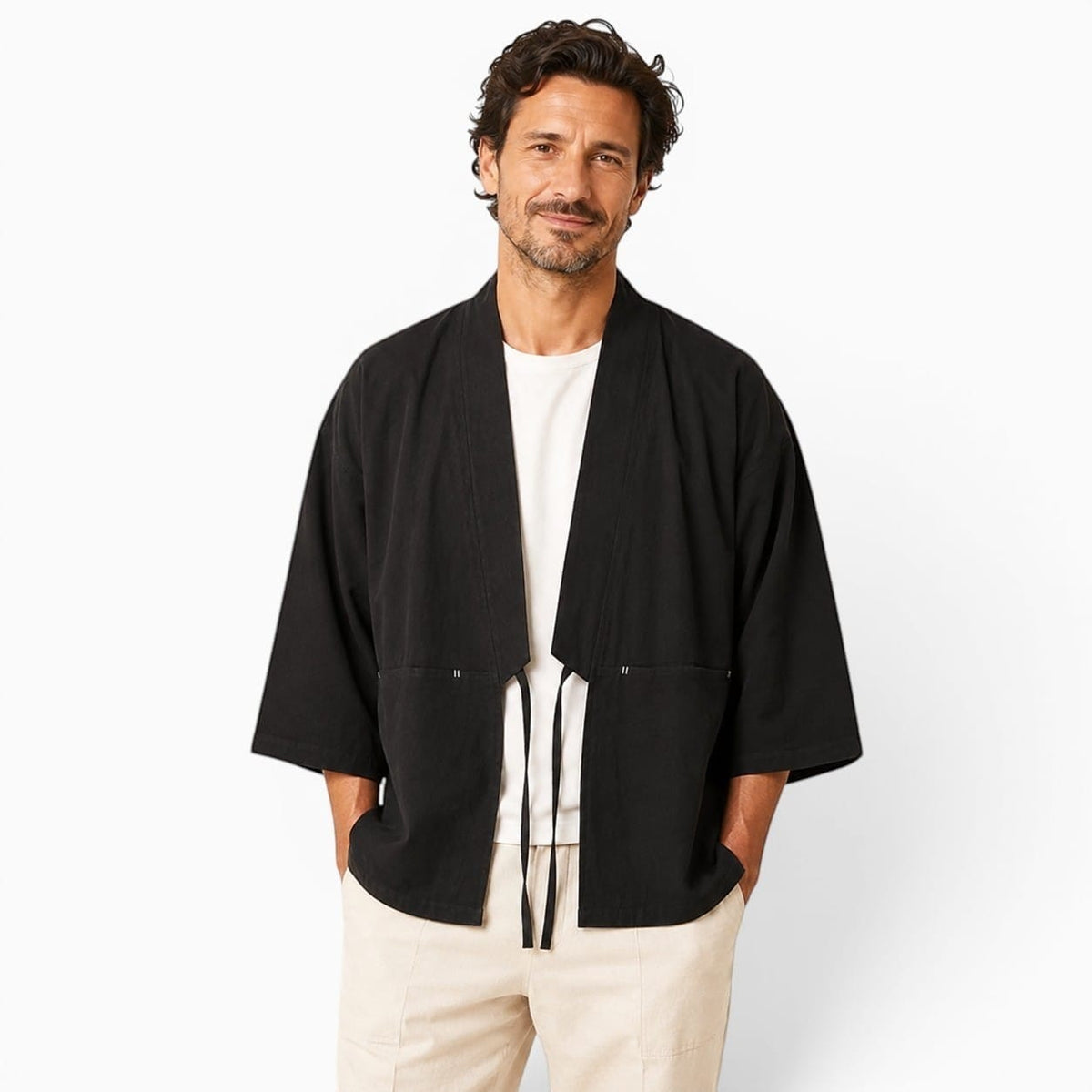 La Boutique Kimono Kimono Noir En Lin Et Coton