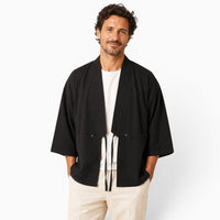 La Boutique Kimono Kimono Noir En Lin Et Coton