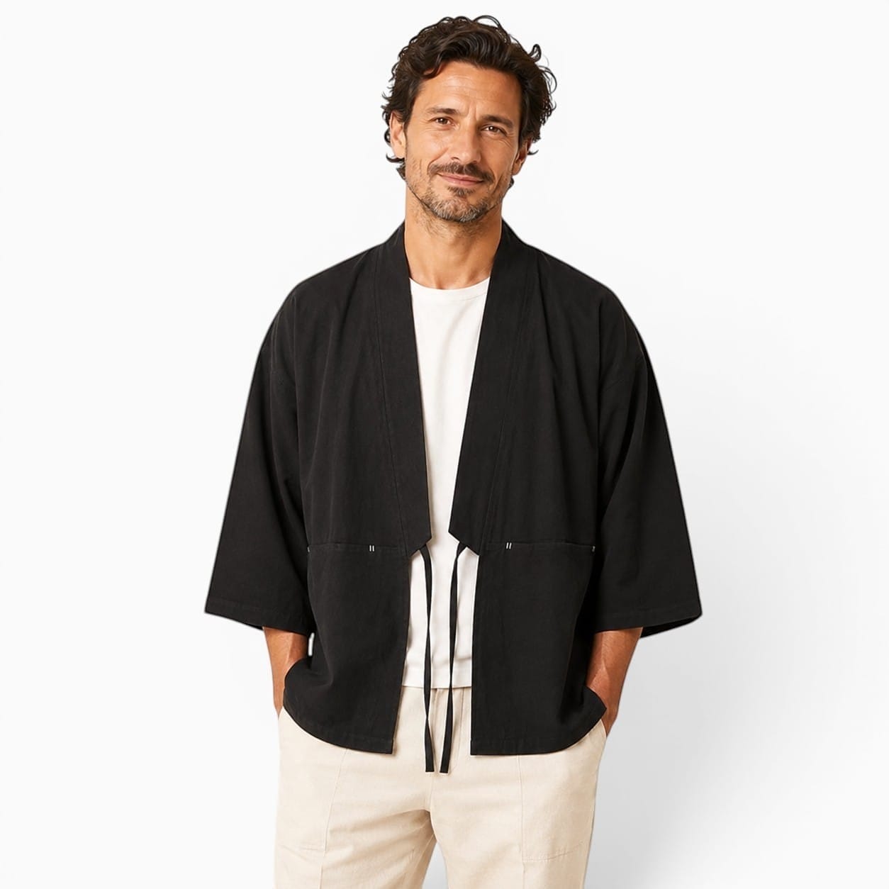 La Boutique Kimono Kimono Noir En Lin Et Coton