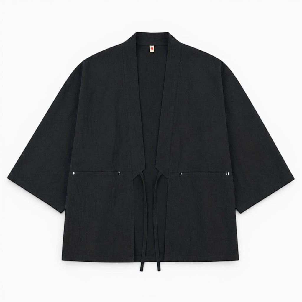 La Boutique Kimono Kimono Noir En Lin Et Coton