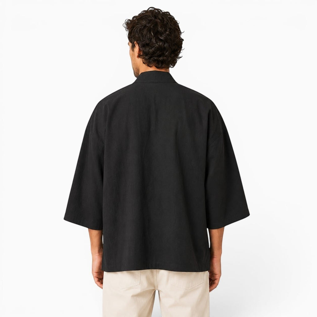 La Boutique Kimono Kimono Noir En Lin Et Coton