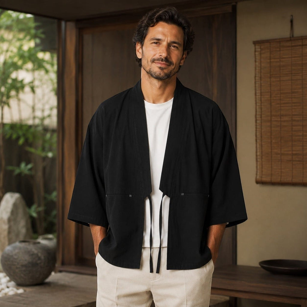 La Boutique Kimono Kimono Noir En Lin Et Coton