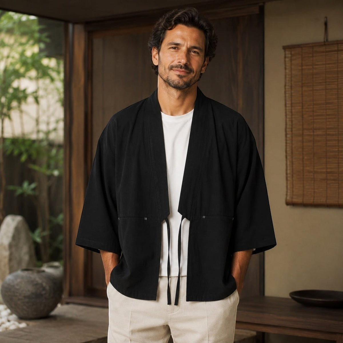 La Boutique Kimono Kimono Noir En Lin Et Coton