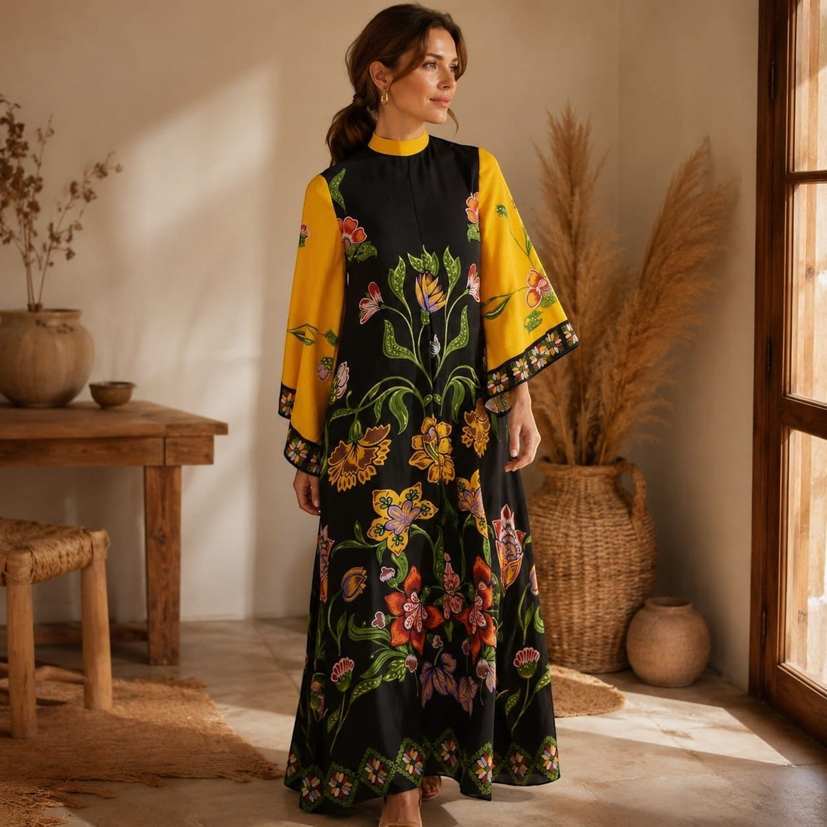 La Boutique Kimono Kimono Noir Femme Long Imprimé Floral