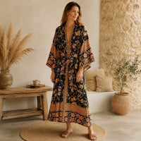 La Boutique Kimono Kimono Noir Fleuri Femme