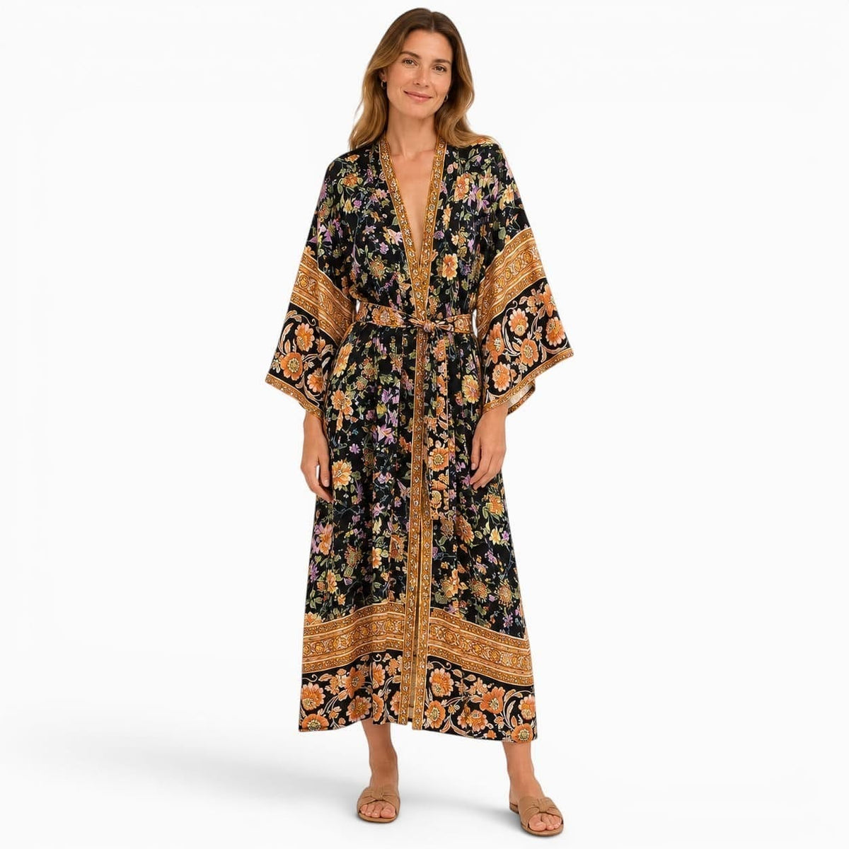 La Boutique Kimono Kimono Noir Fleuri Femme