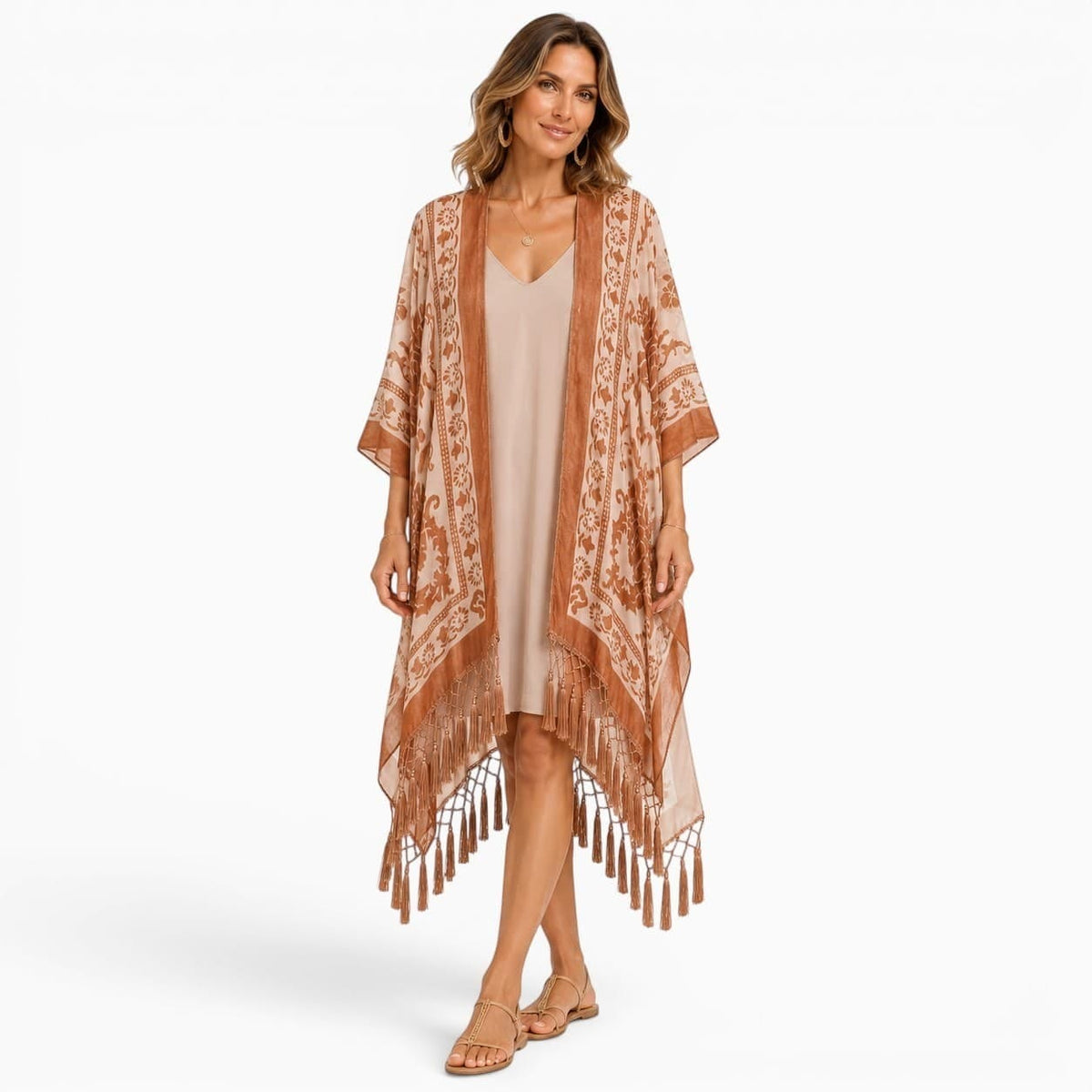 La Boutique Kimono Kimono Nylon En Velours Dévoré À Franges