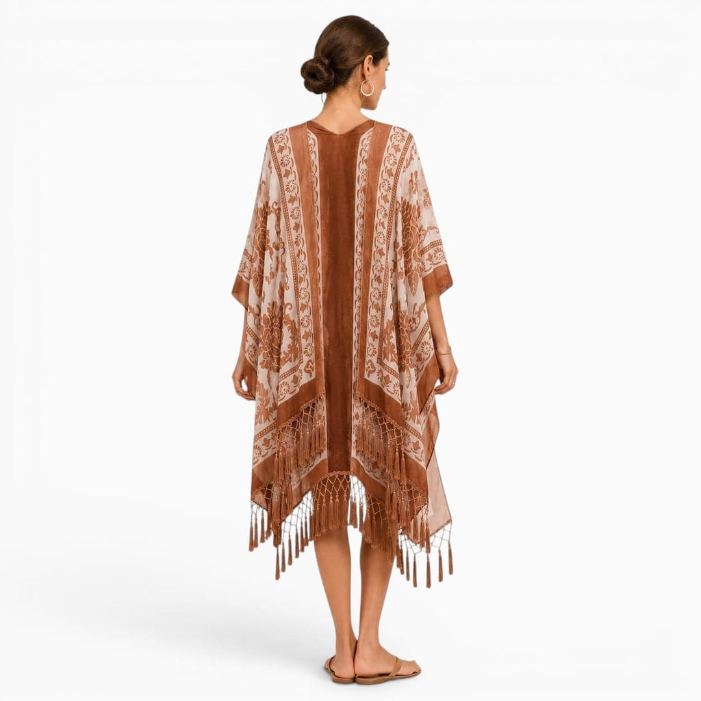 La Boutique Kimono Kimono Nylon En Velours Dévoré À Franges
