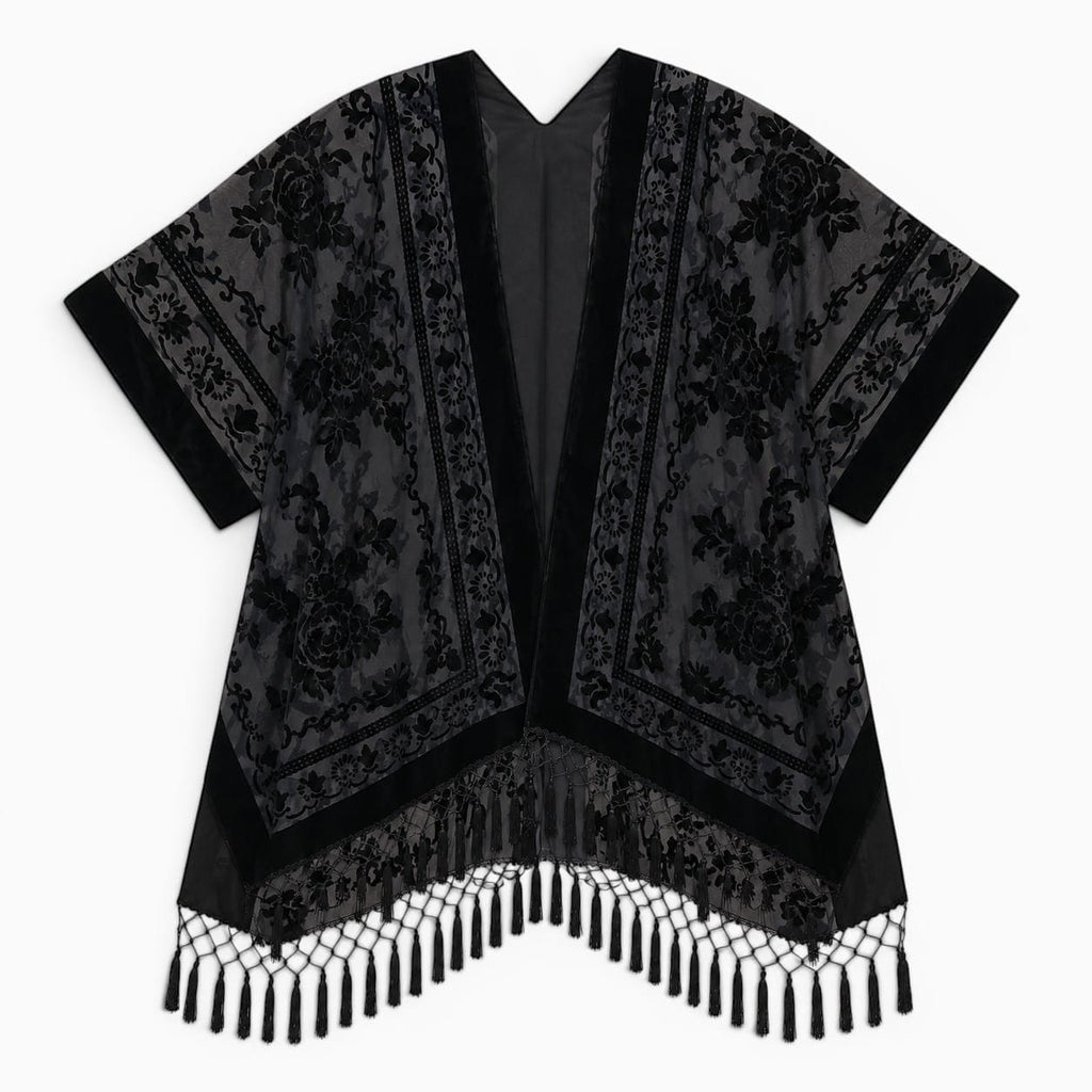 La Boutique Kimono Kimono Nylon Noir À Franges