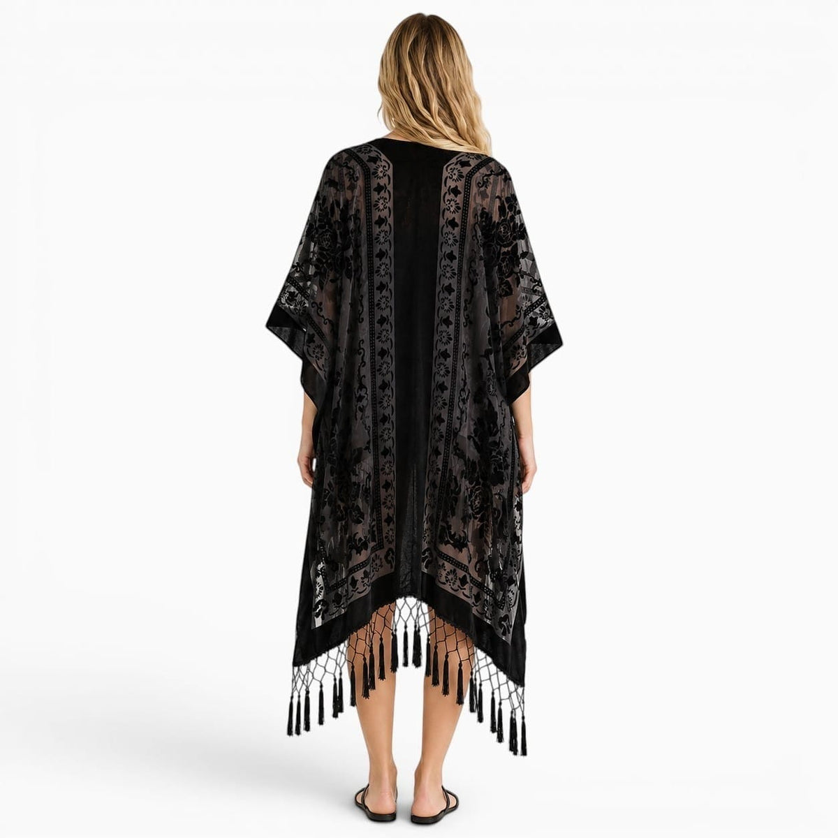 La Boutique Kimono Kimono Nylon Noir À Franges