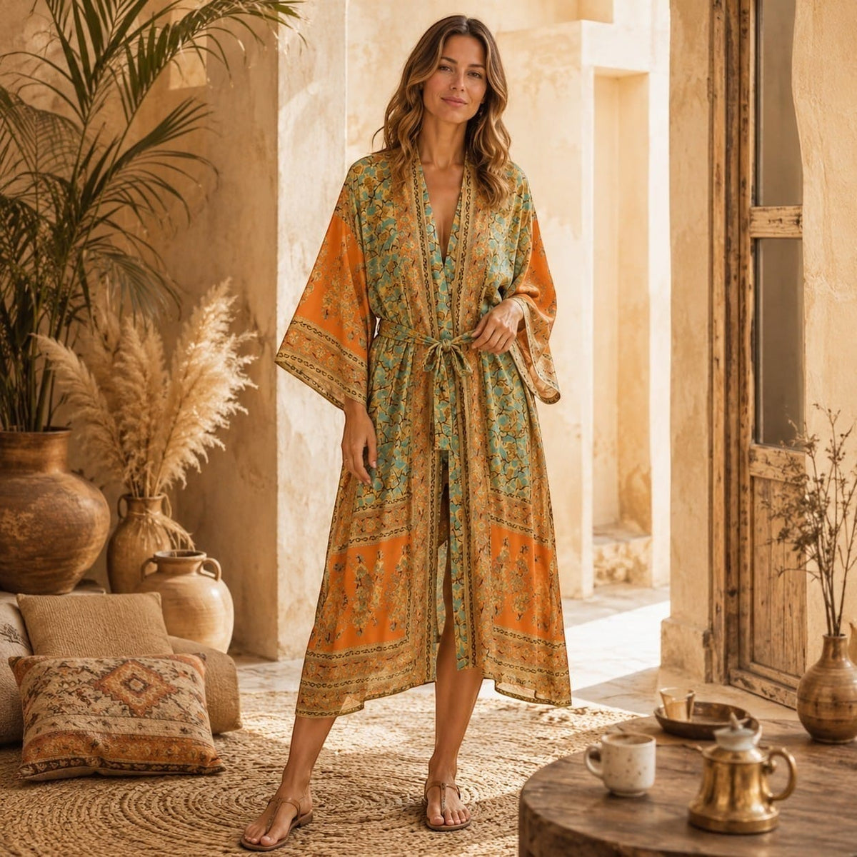 La Boutique Kimono Kimono Orange Imprimé Floral