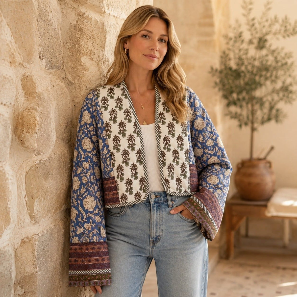 La Boutique Kimono Kimono Personnalisé Matelassé Bleu Vintage