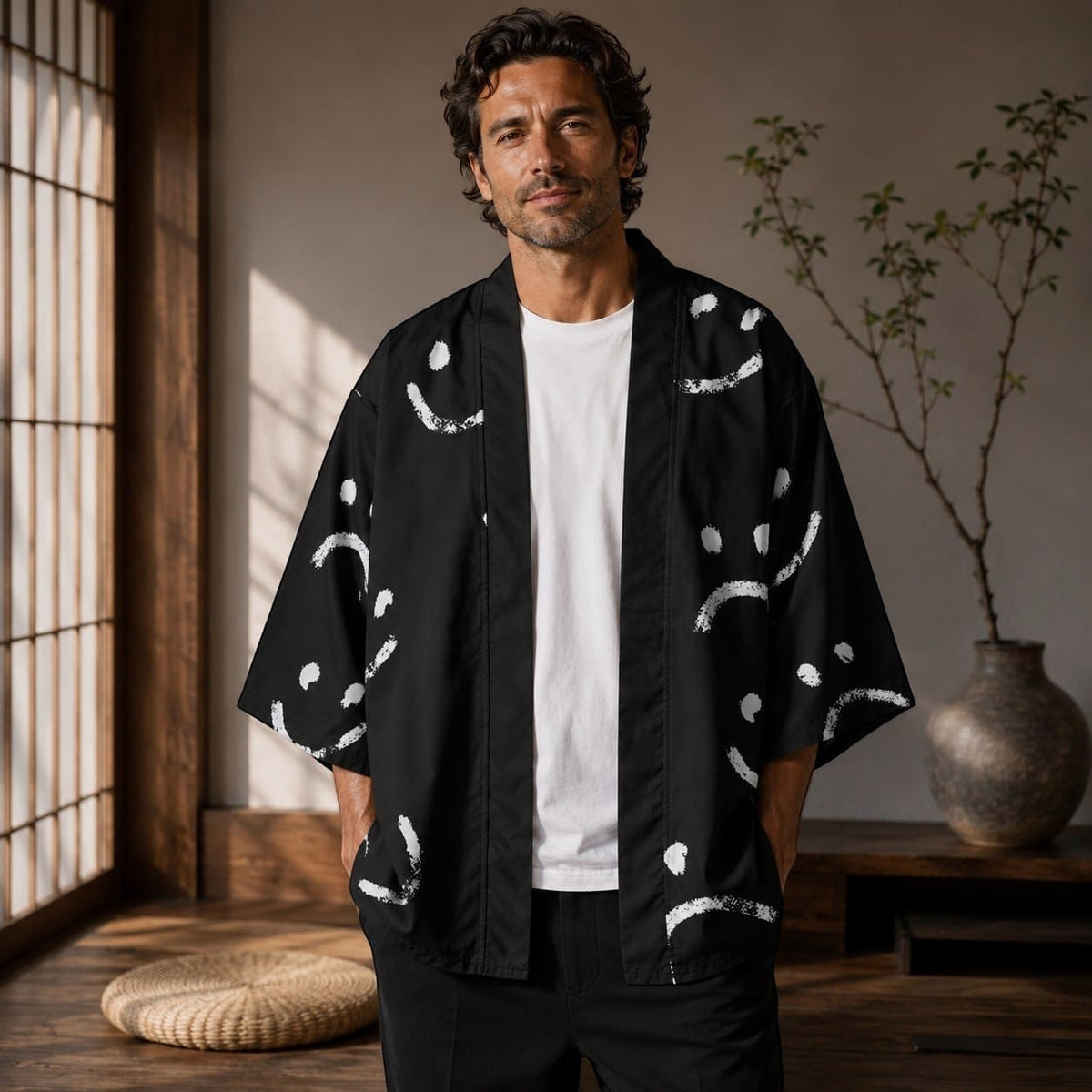 La Boutique Kimono Kimono Polyester Noir Imprimé Smileys