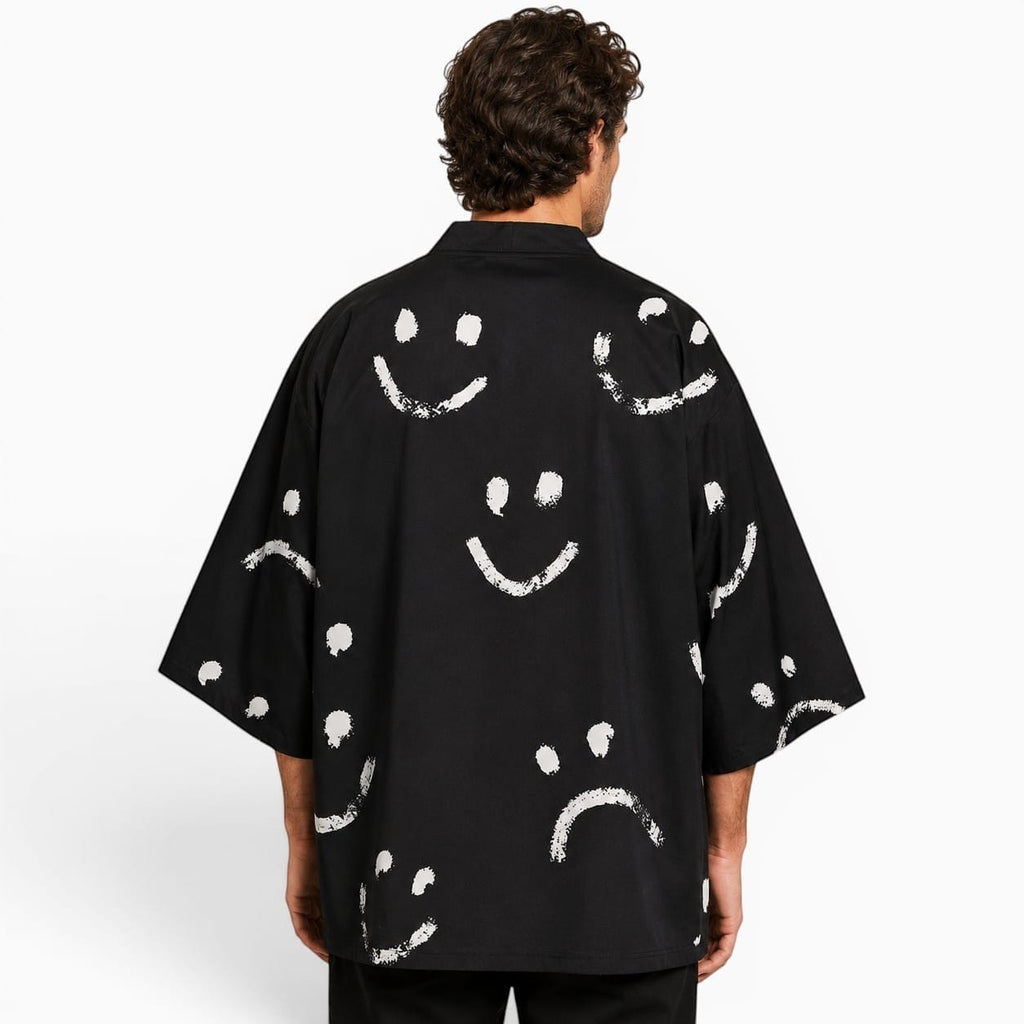 La Boutique Kimono Kimono Polyester Noir Imprimé Smileys