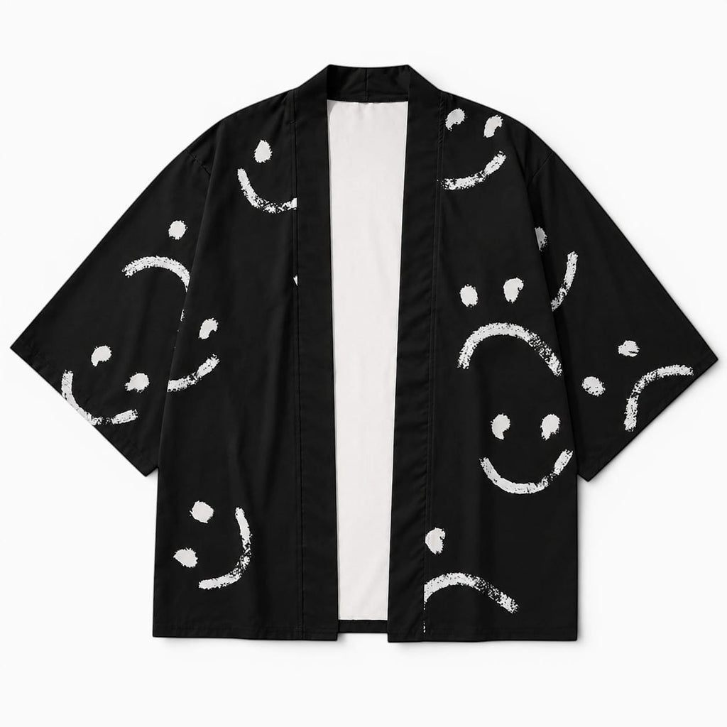 La Boutique Kimono Kimono Polyester Noir Imprimé Smileys