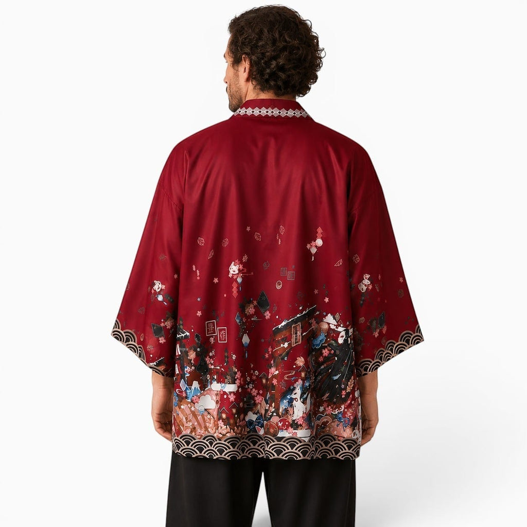 La Boutique Kimono Kimono Polyester Rouge Imprimé Japonais