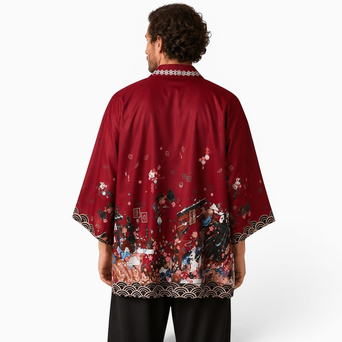 La Boutique Kimono Kimono Polyester Rouge Imprimé Japonais