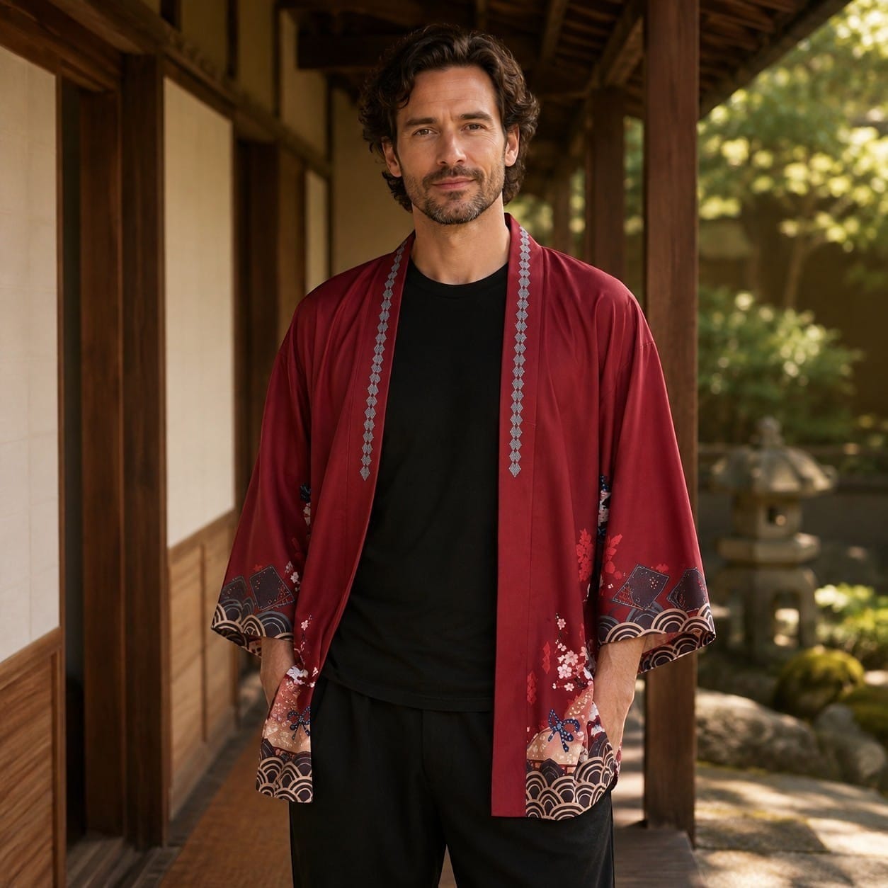La Boutique Kimono Kimono Polyester Rouge Imprimé Japonais