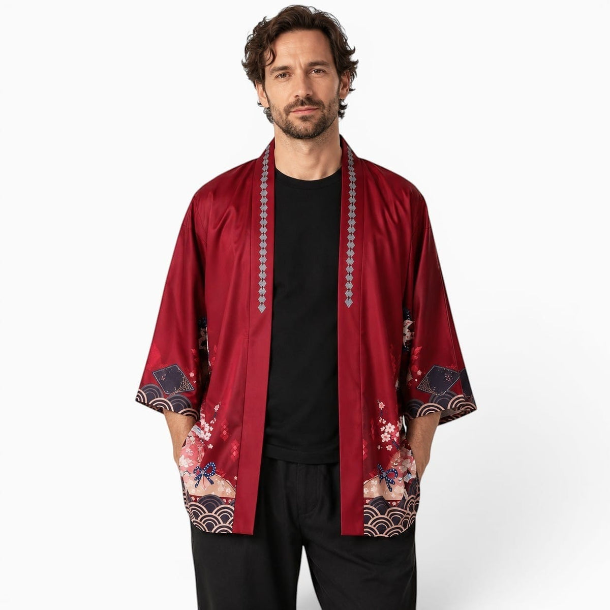 La Boutique Kimono Kimono Polyester Rouge Imprimé Japonais