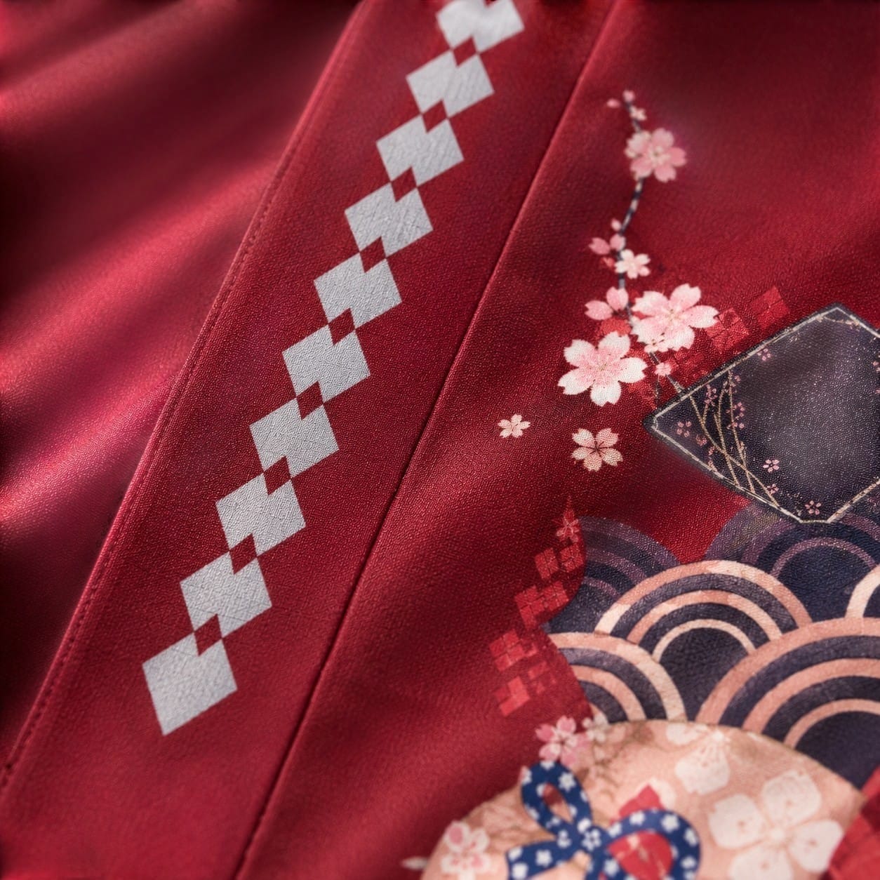 La Boutique Kimono Kimono Polyester Rouge Imprimé Japonais
