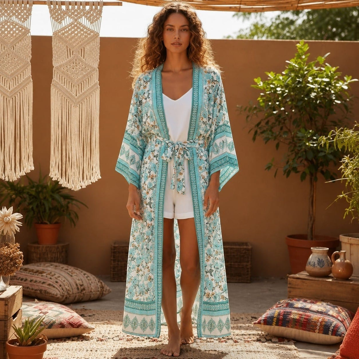 La Boutique Kimono Kimono Rayonne Long Fleuri