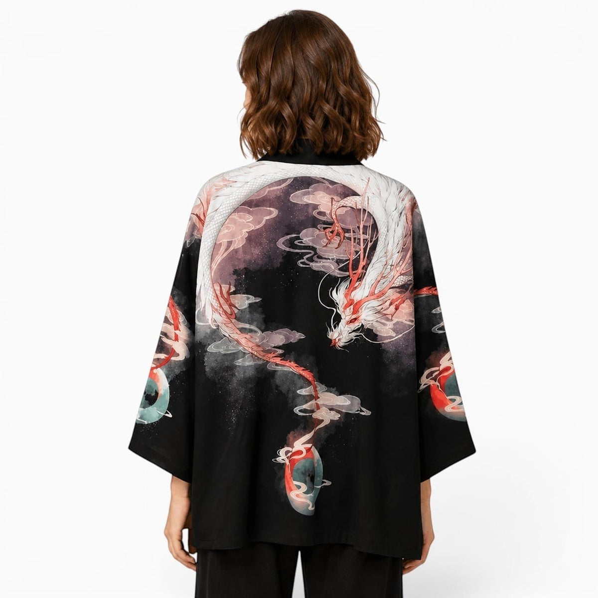 La Boutique Kimono Kimono Satin Noir Motif Dragon