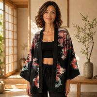 La Boutique Kimono Kimono Satin Noir Motif Dragon