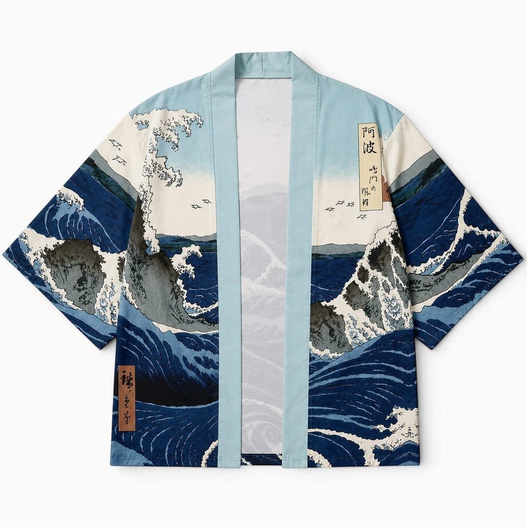 La Boutique Kimono Kimono Traditionnel Imprimé Vagues Style Japonais