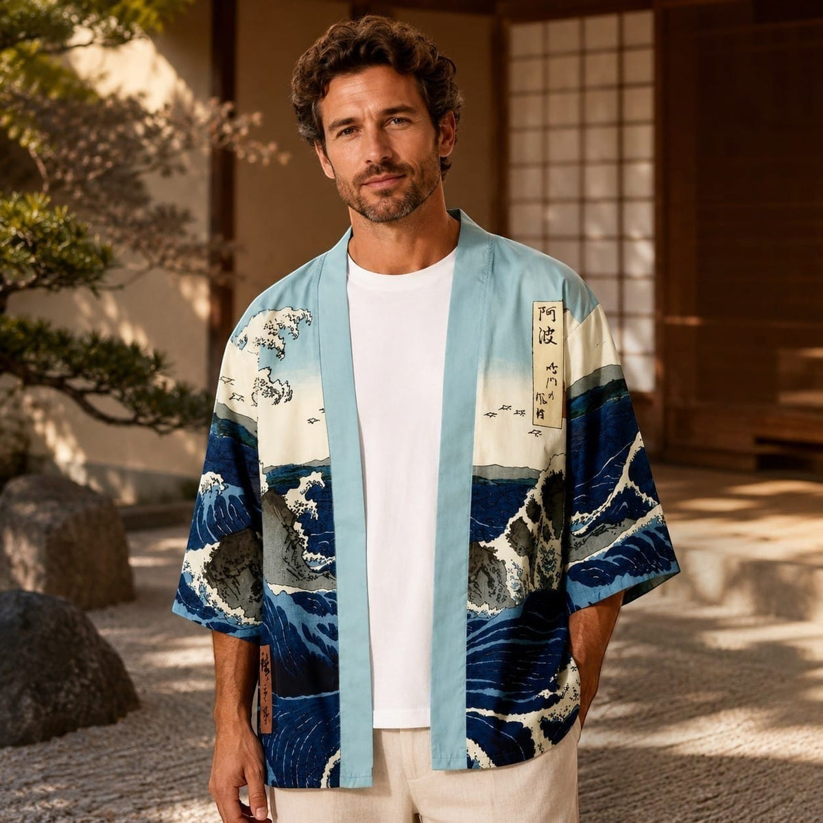 La Boutique Kimono Kimono Traditionnel Imprimé Vagues Style Japonais