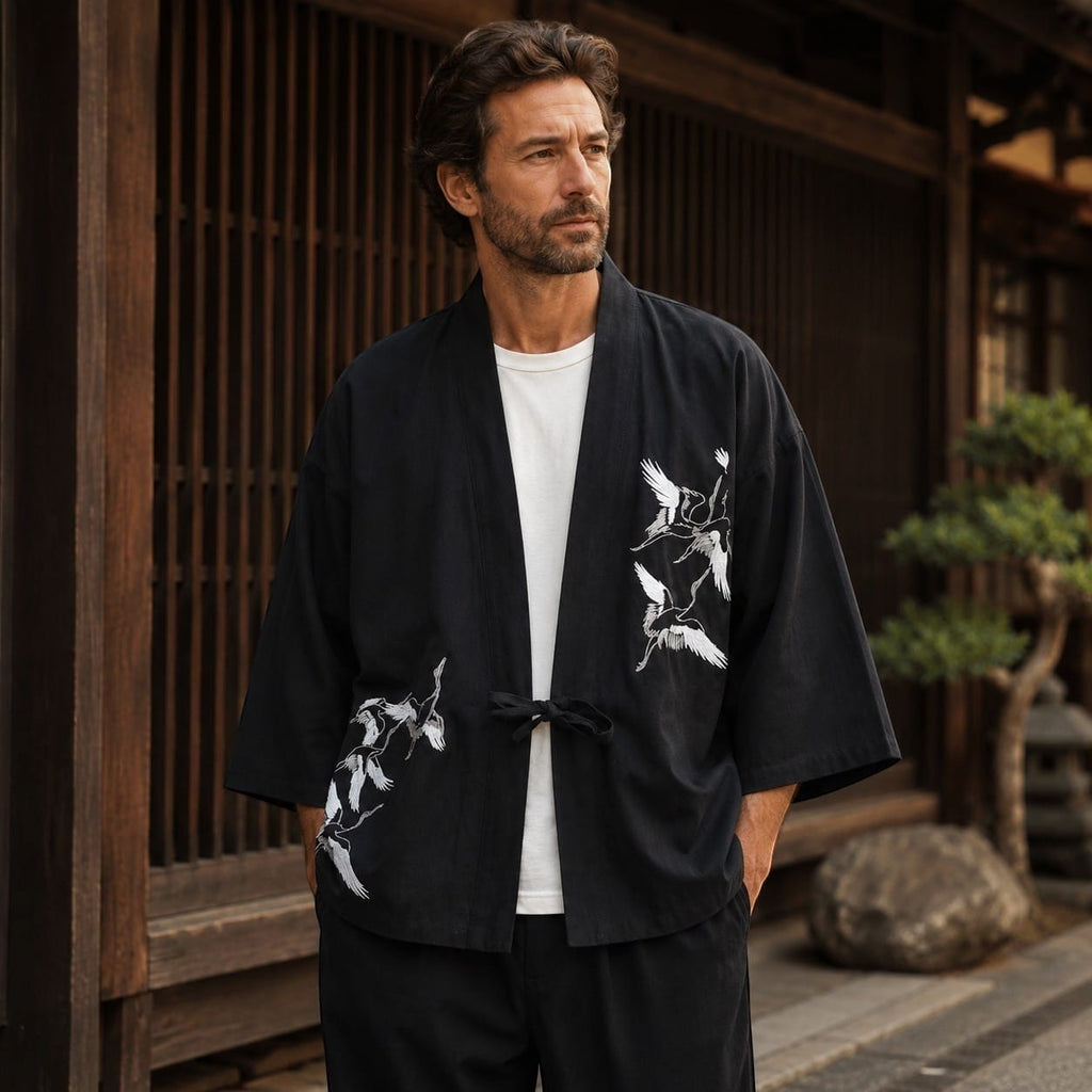 La Boutique Kimono Kimono Traditionnel Noir Brodé