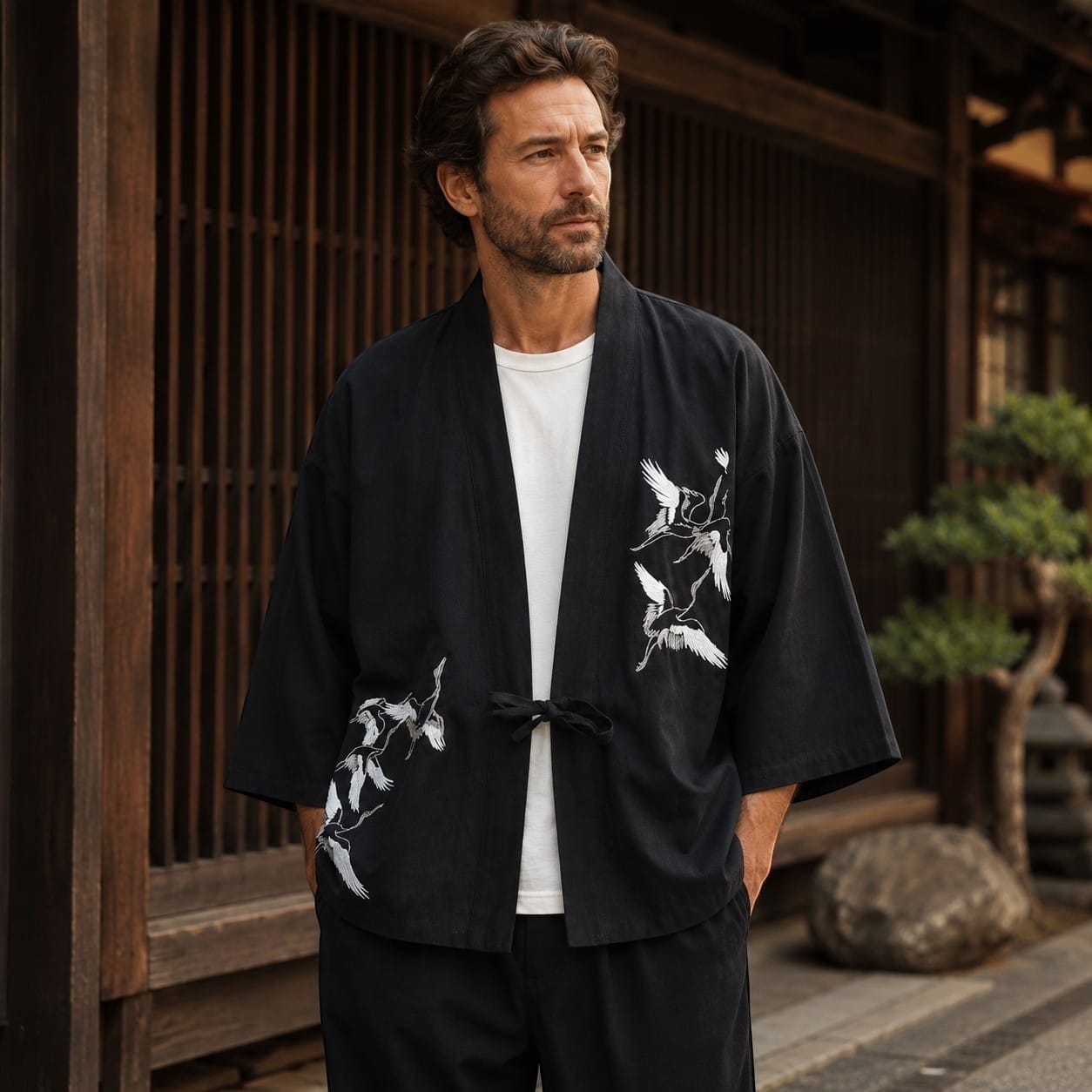 La Boutique Kimono Kimono Traditionnel Noir Brodé