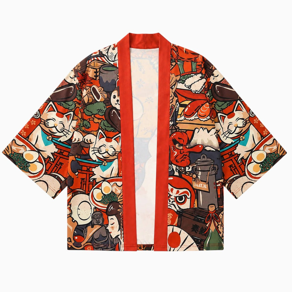 La Boutique Kimono Kimono Traditionnelle Japonais Orange Maneki-Neko
